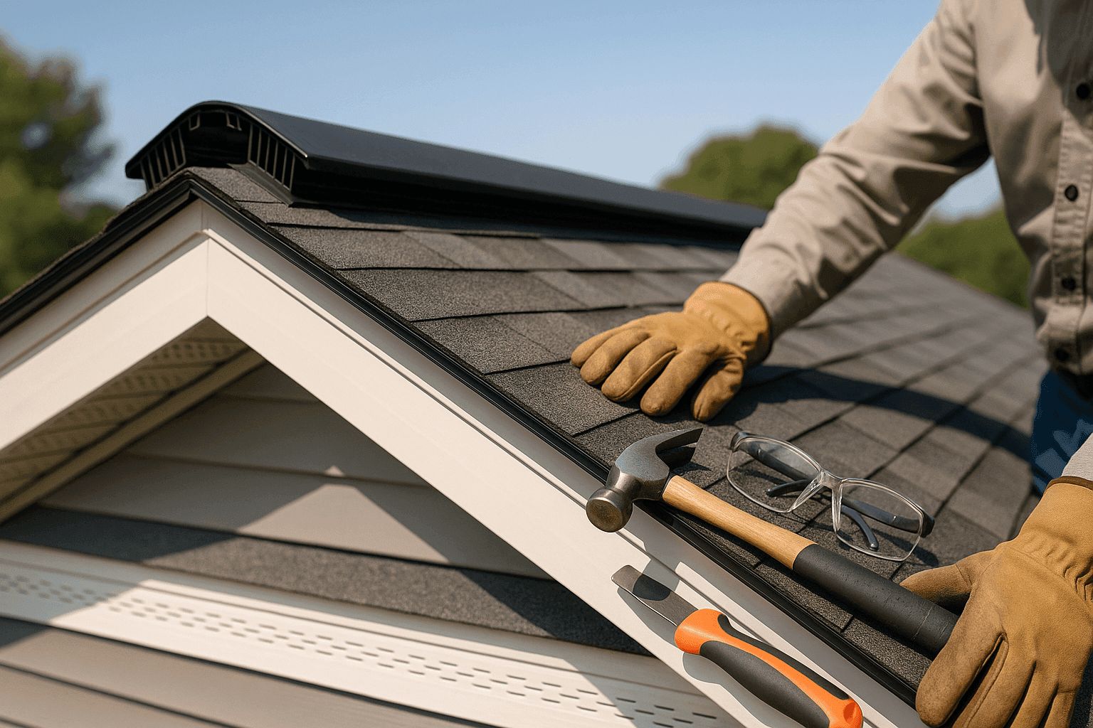 Residential roof with ridge and soffit vents for proper ventilation